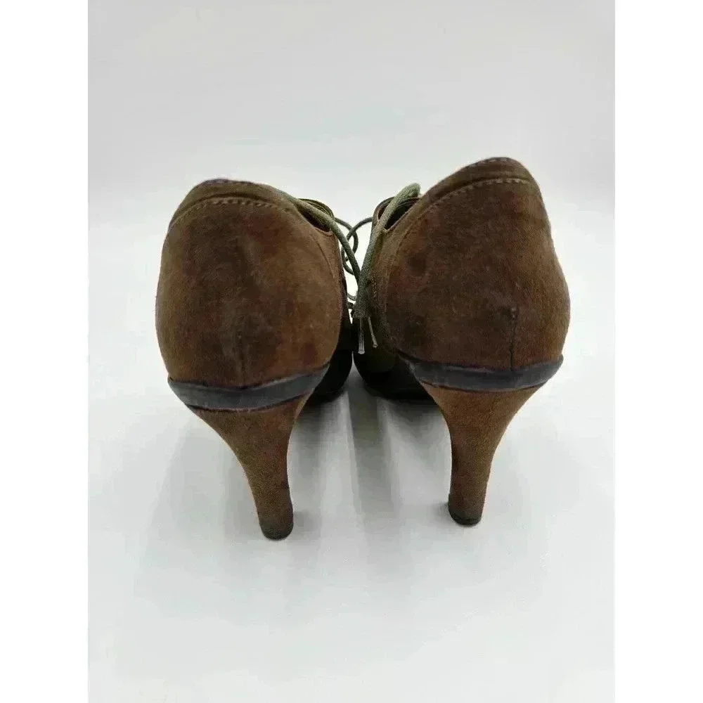 Y2K Tahari Women's Size 6 Temple Brown Oxford Lace-up Fringe Heel Booties